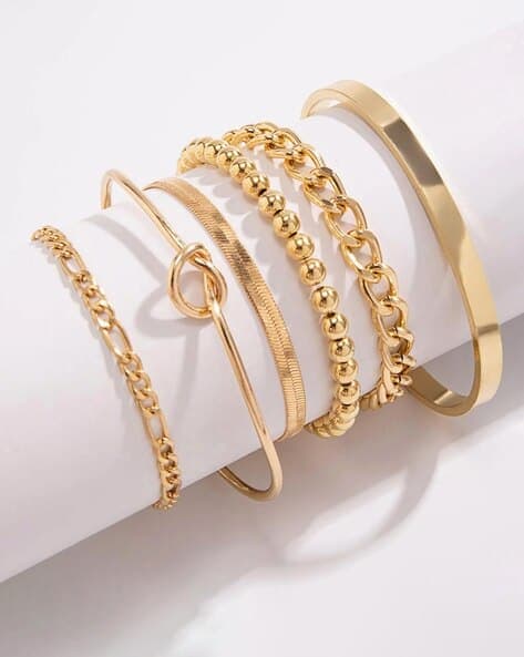 Women Set of 5 Gold-Plated Link Bracelets