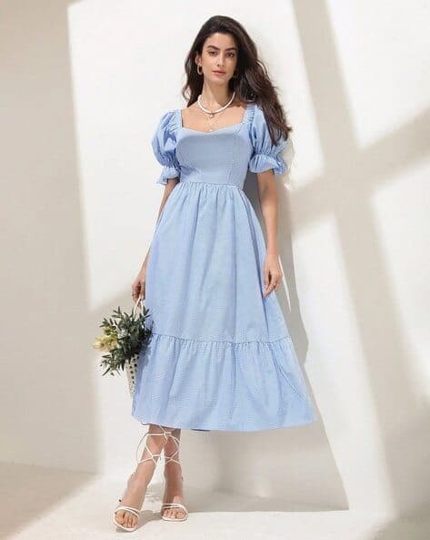 Women Checked Tiered Dress