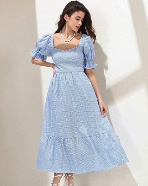 Women Checks Fit and Flare Dress