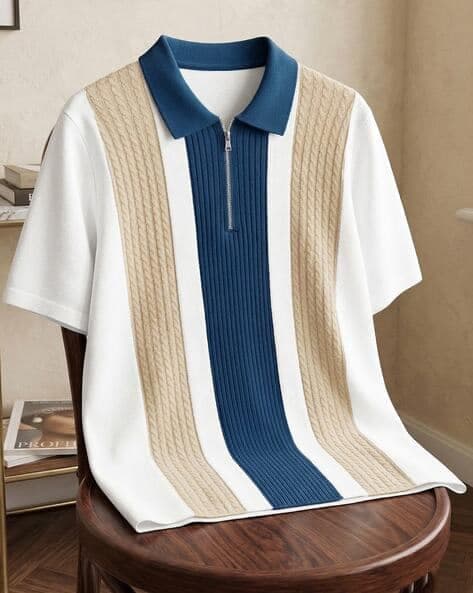 Men Colourblock Regular Fit Polo T-Shirt