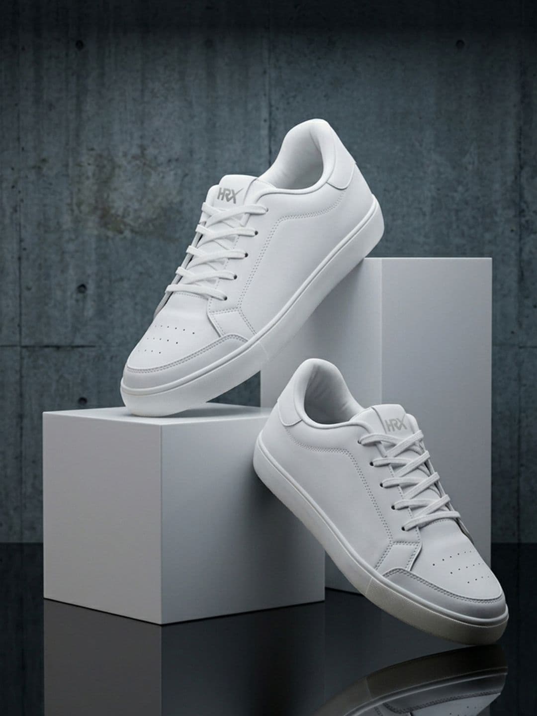 HRX by Hrithik Roshan Men White Perforations Comfort Insole Basics Sneakers