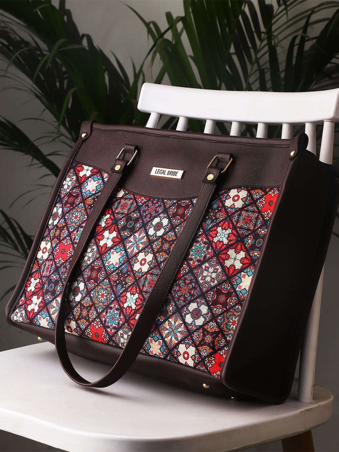LEGAL BRIBE Ethnic Motifs Printed PU Structured Tote Bag