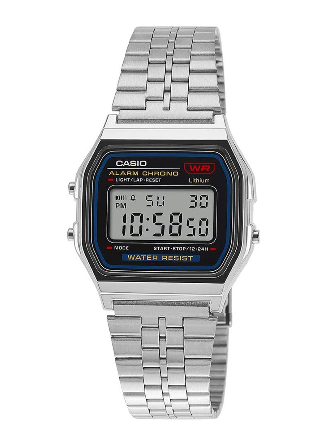 CASIO Vintage A159W-N1DF Black Digital Dial Silver Stainless Steel Band D339