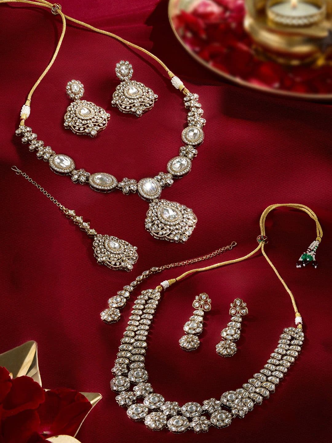 Zaveri Pearls Set Of 2 Gold-Plated Stone Studded Jewellery Sets